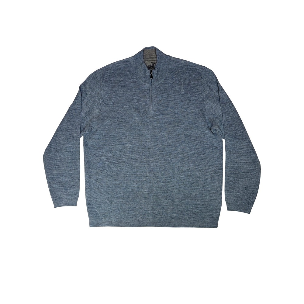 Raffi The Palmer 1/4 Zip Mock Blue Extra Fine Merino Wool Sweater Size Large